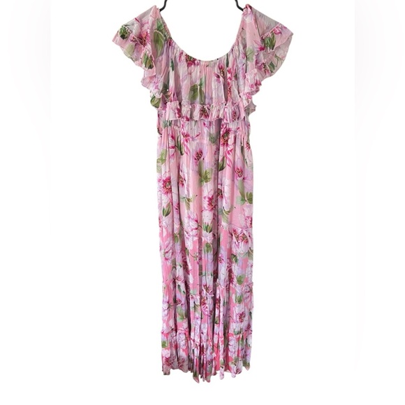 Miss June Paris Pink Floral Off-Shoulder Maxi Dress - Picture 6 of 14